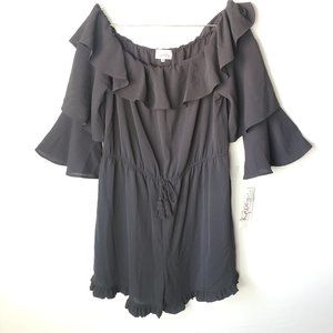 RedSky Off Shoulder Bell Sleeve Ruffle Rom…